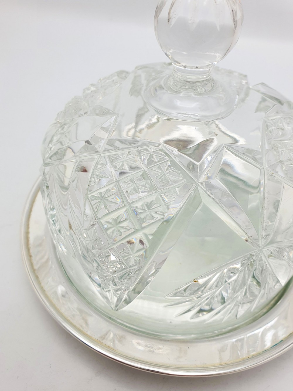 Lovely Antique Silver Plated Cheese Dish With Cut Glass Dome – circa 1920 View V