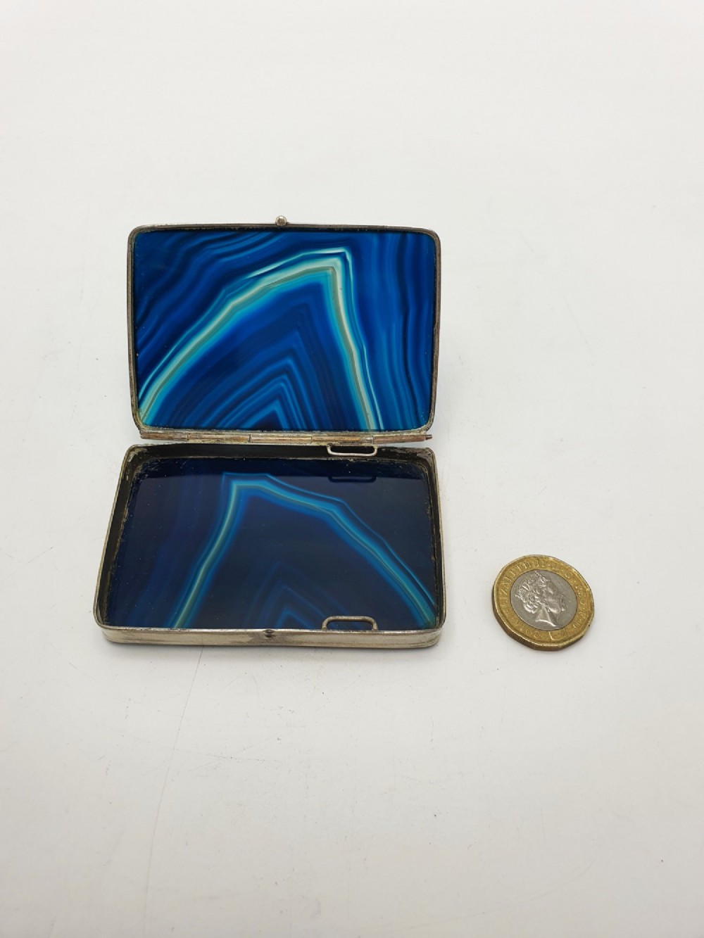 Stunning Antique Victorian Blue Agate Trinket Box – circa 1900 View VII