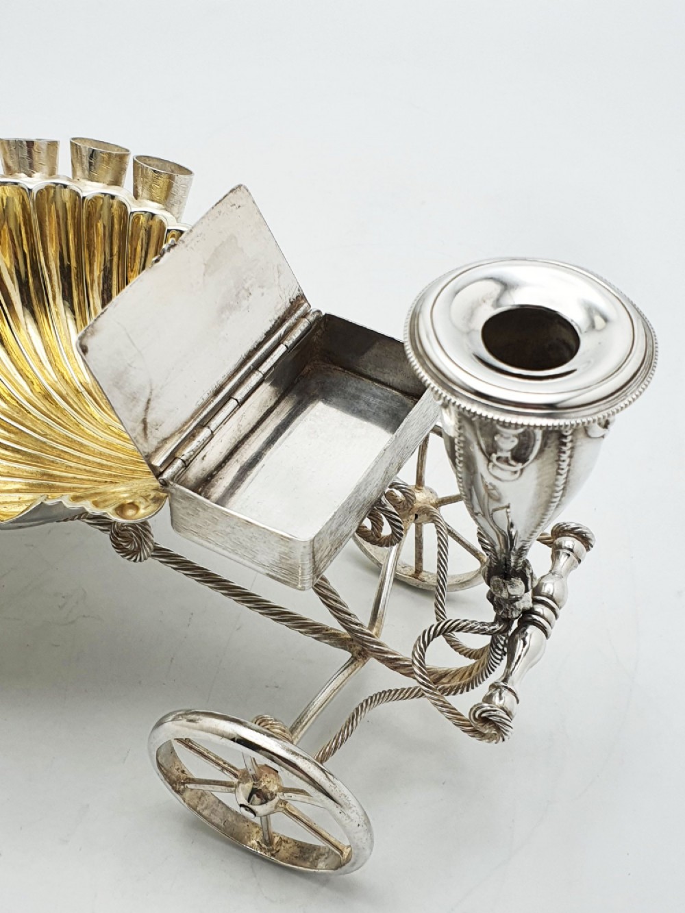 Unusual Antique Victorian Cigar Trolley With Gilt Shell Ashtray – circa 1860 View VIII