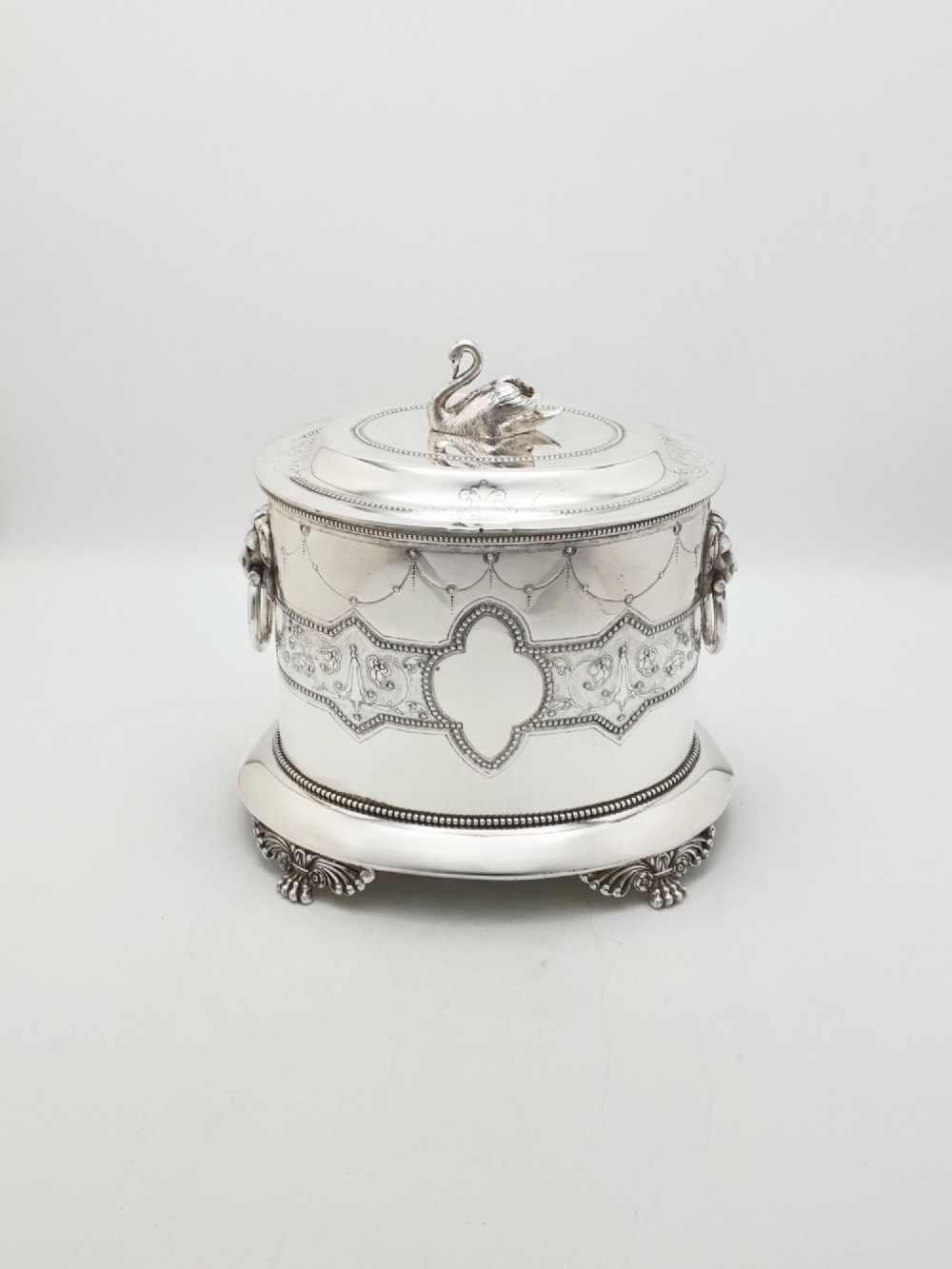 Splendid Antique Victorian Swan Finial Biscuit Barrel – circa 1880