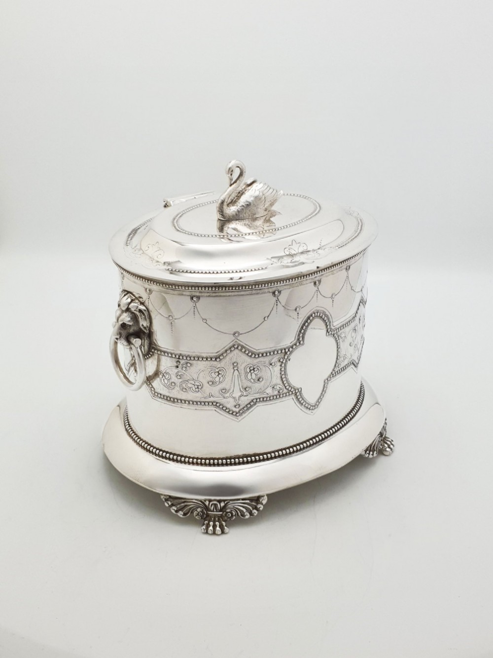 Splendid Antique Victorian Swan Finial Biscuit Barrel – circa 1880 View II