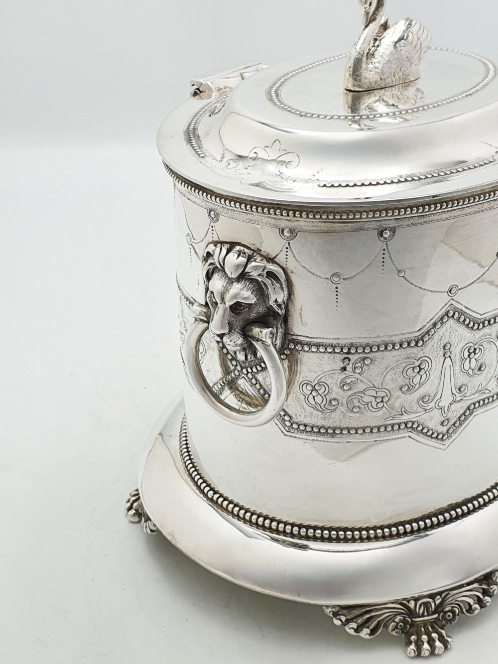 Splendid Antique Victorian Swan Finial Biscuit Barrel – circa 1880 View VI