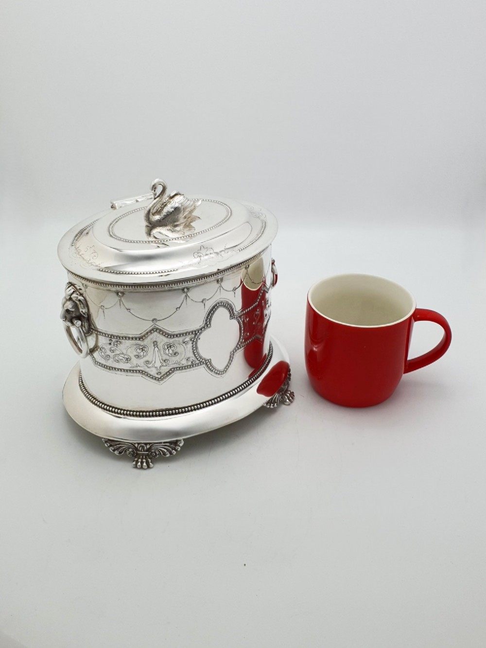 Splendid Antique Victorian Swan Finial Biscuit Barrel – circa 1880 View VIII