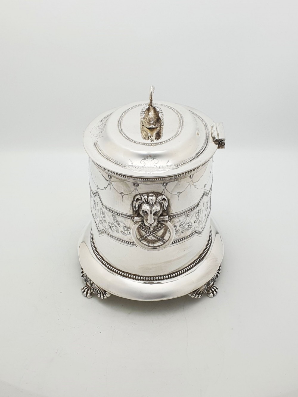 Splendid Antique Victorian Swan Finial Biscuit Barrel – circa 1880 View IX