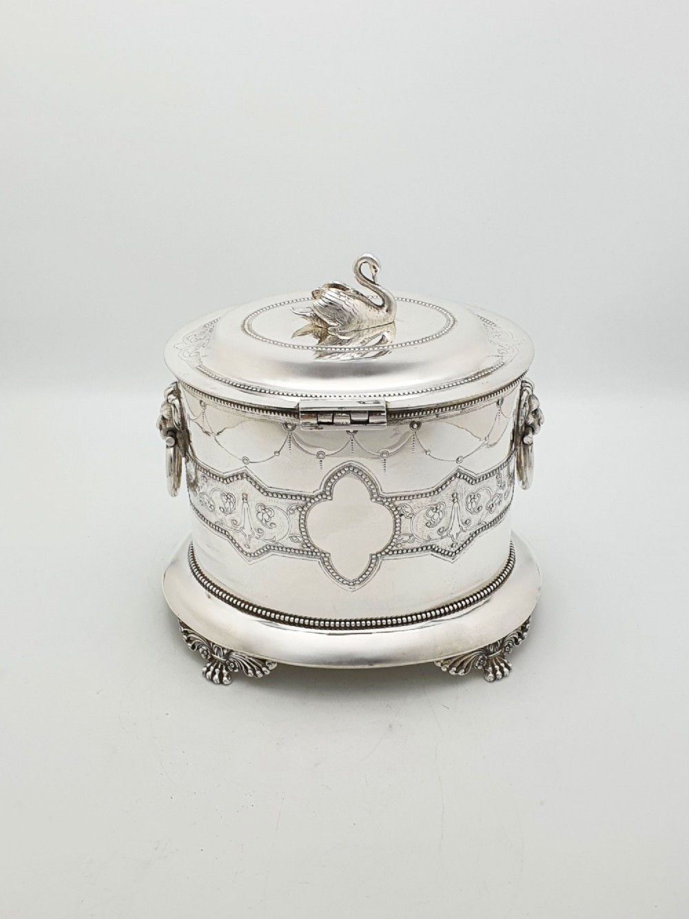 Splendid Antique Victorian Swan Finial Biscuit Barrel – circa 1880 View X