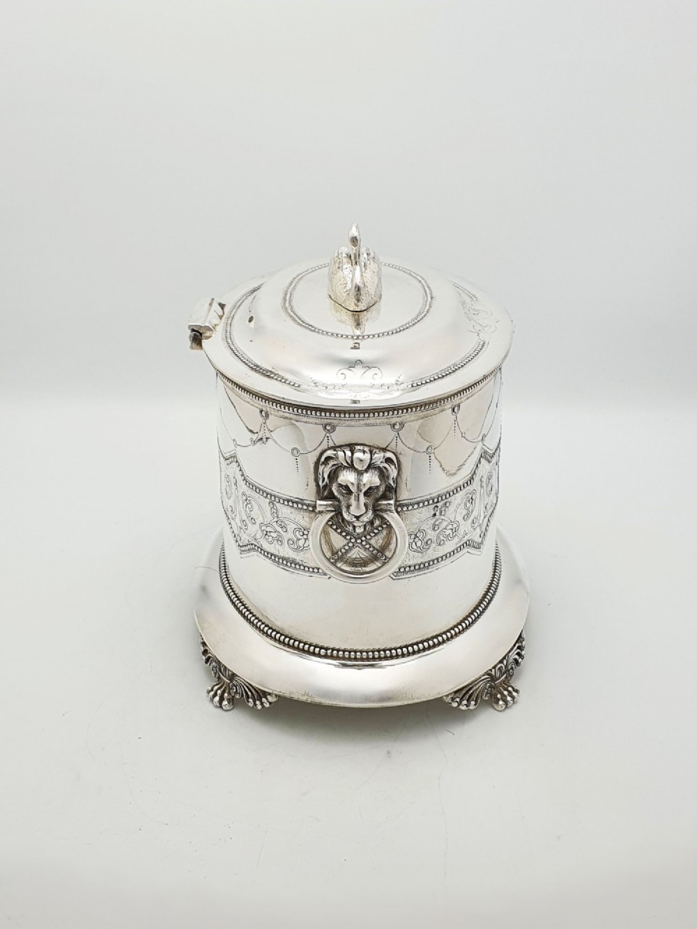 Splendid Antique Victorian Swan Finial Biscuit Barrel – circa 1880 View XI