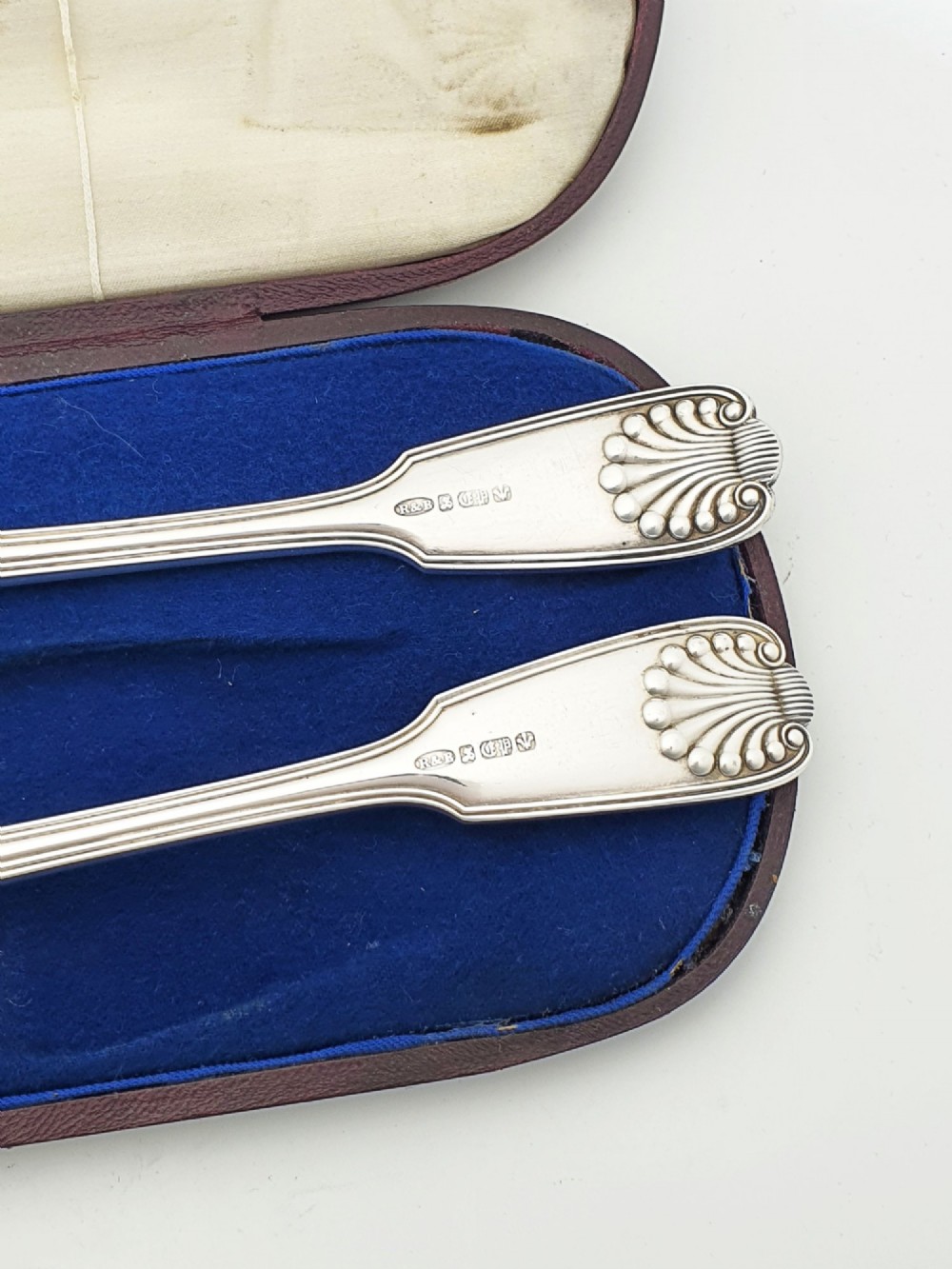 An antique Victorian silver-plated fish serving set with an engraved knife and fork presented in a fitted satin and velvet lined case. View VI