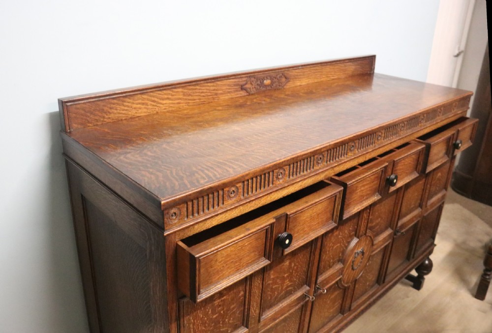Jacobean style oak dining room suite of excellent quality View XVIII
