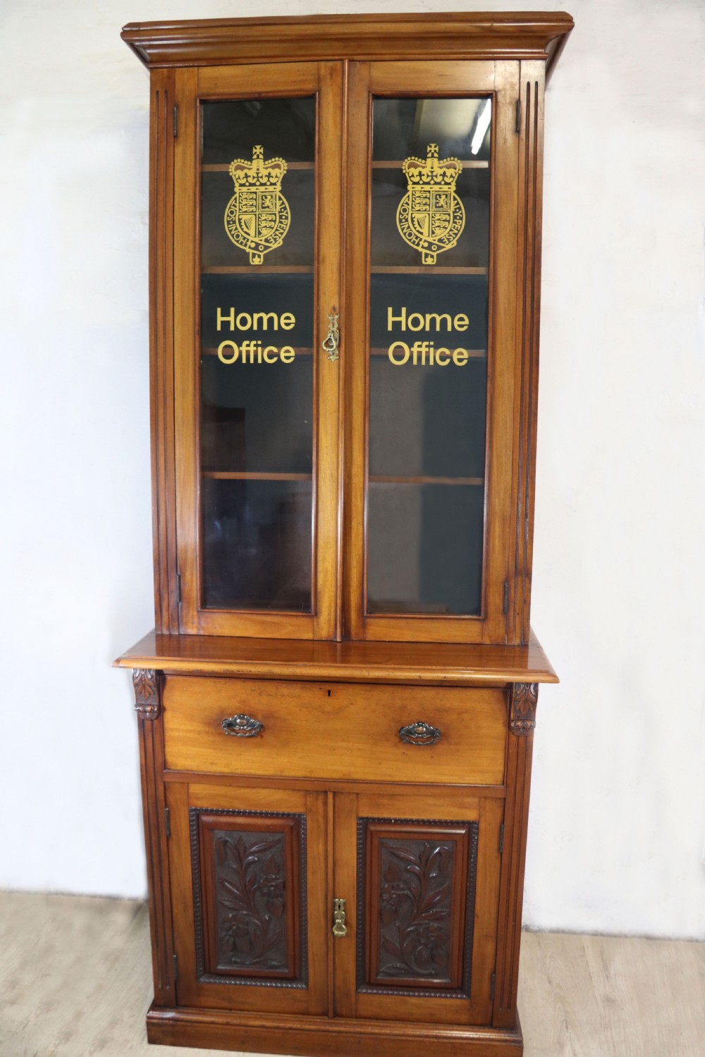 Late Victorian American walnut secretaire bookcase cabinet. View II