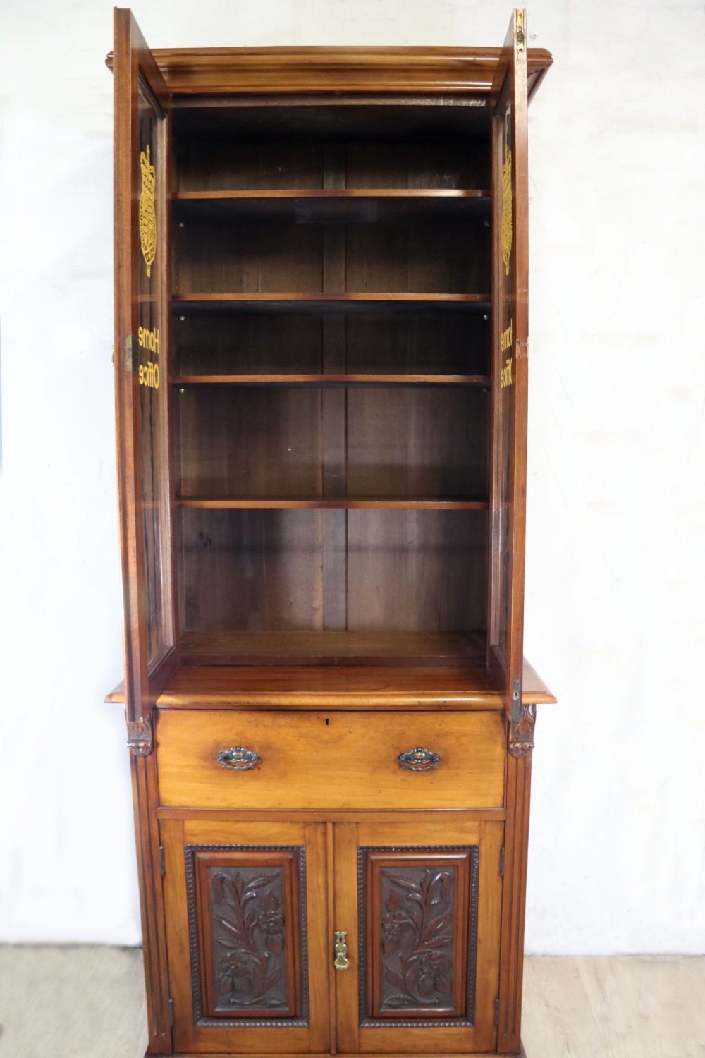 Late Victorian American walnut secretaire bookcase cabinet. View III