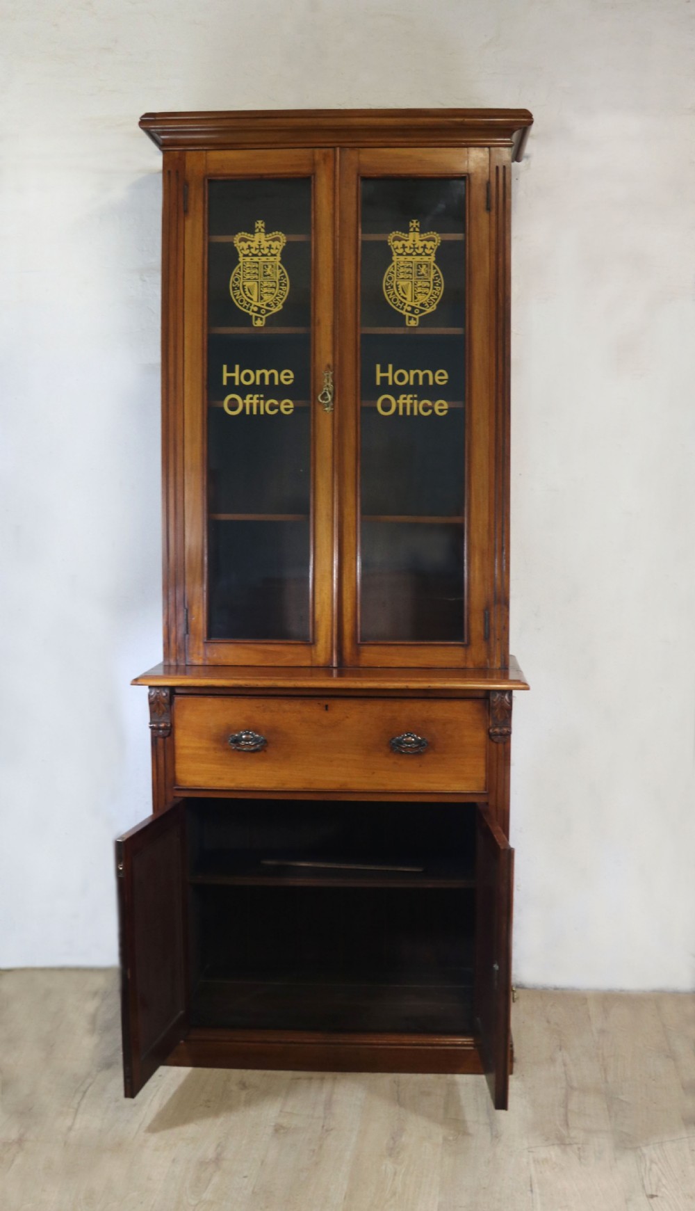 Late Victorian American walnut secretaire bookcase cabinet. View IV