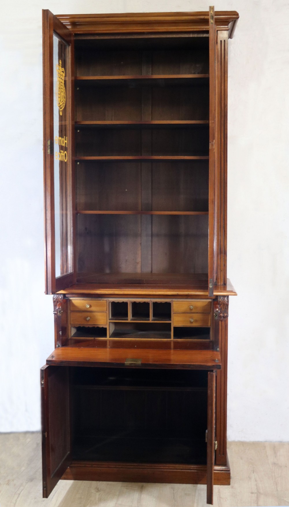Late Victorian American walnut secretaire bookcase cabinet. View V