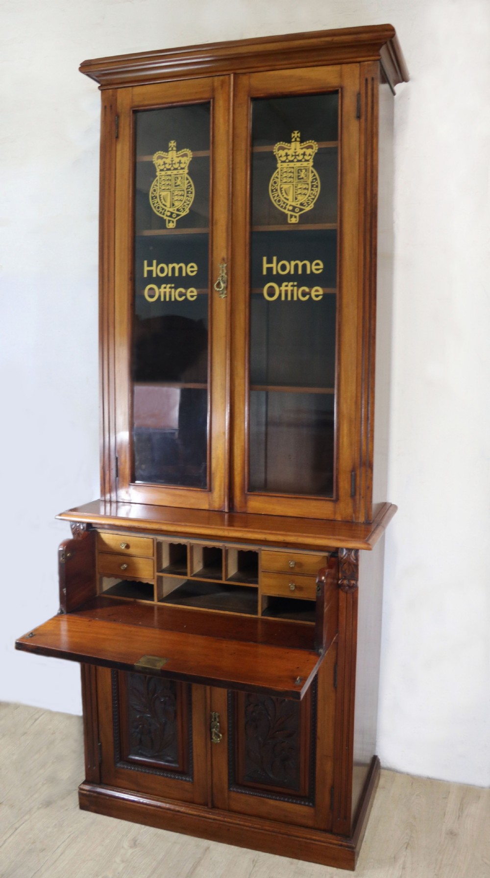 Late Victorian American walnut secretaire bookcase cabinet. View VI