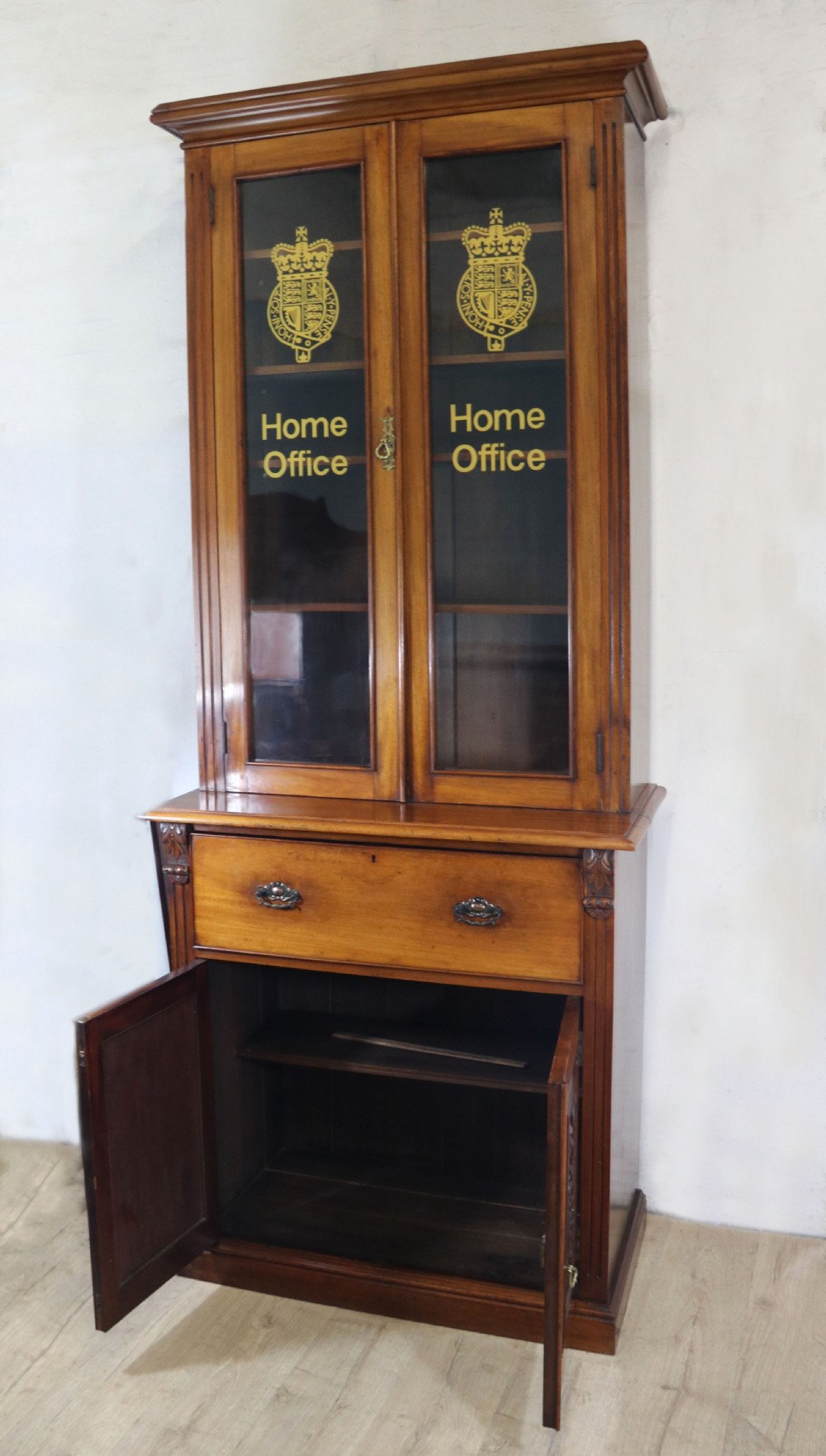Late Victorian American walnut secretaire bookcase cabinet. View VIII