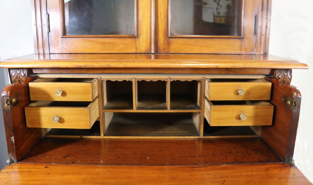 Late Victorian American walnut secretaire bookcase cabinet. View XIV