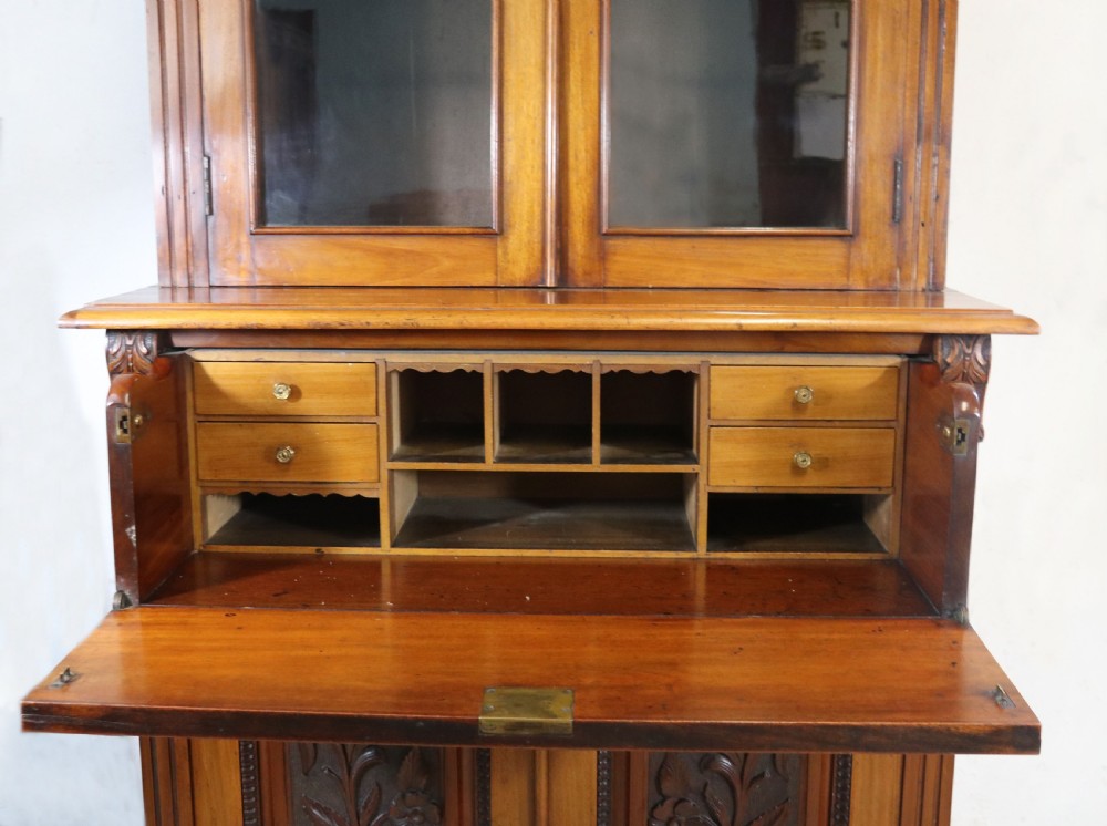 Late Victorian American walnut secretaire bookcase cabinet. View XIX
