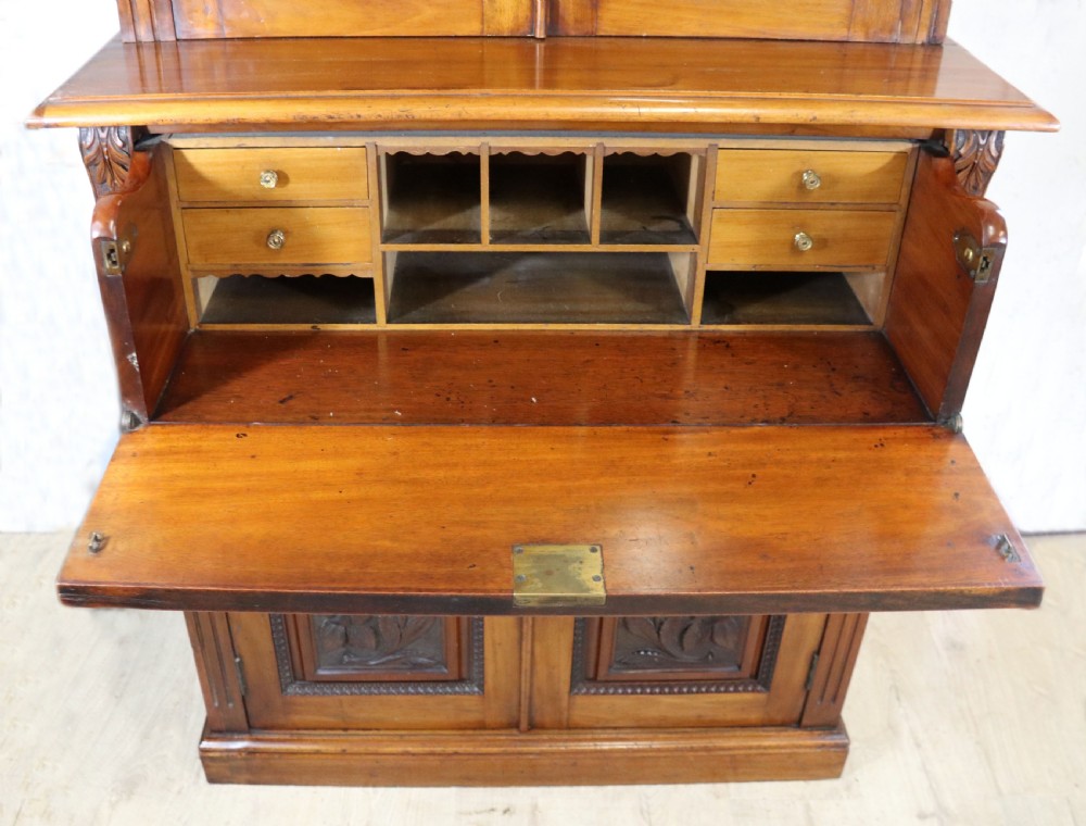 Late Victorian American walnut secretaire bookcase cabinet. View XX