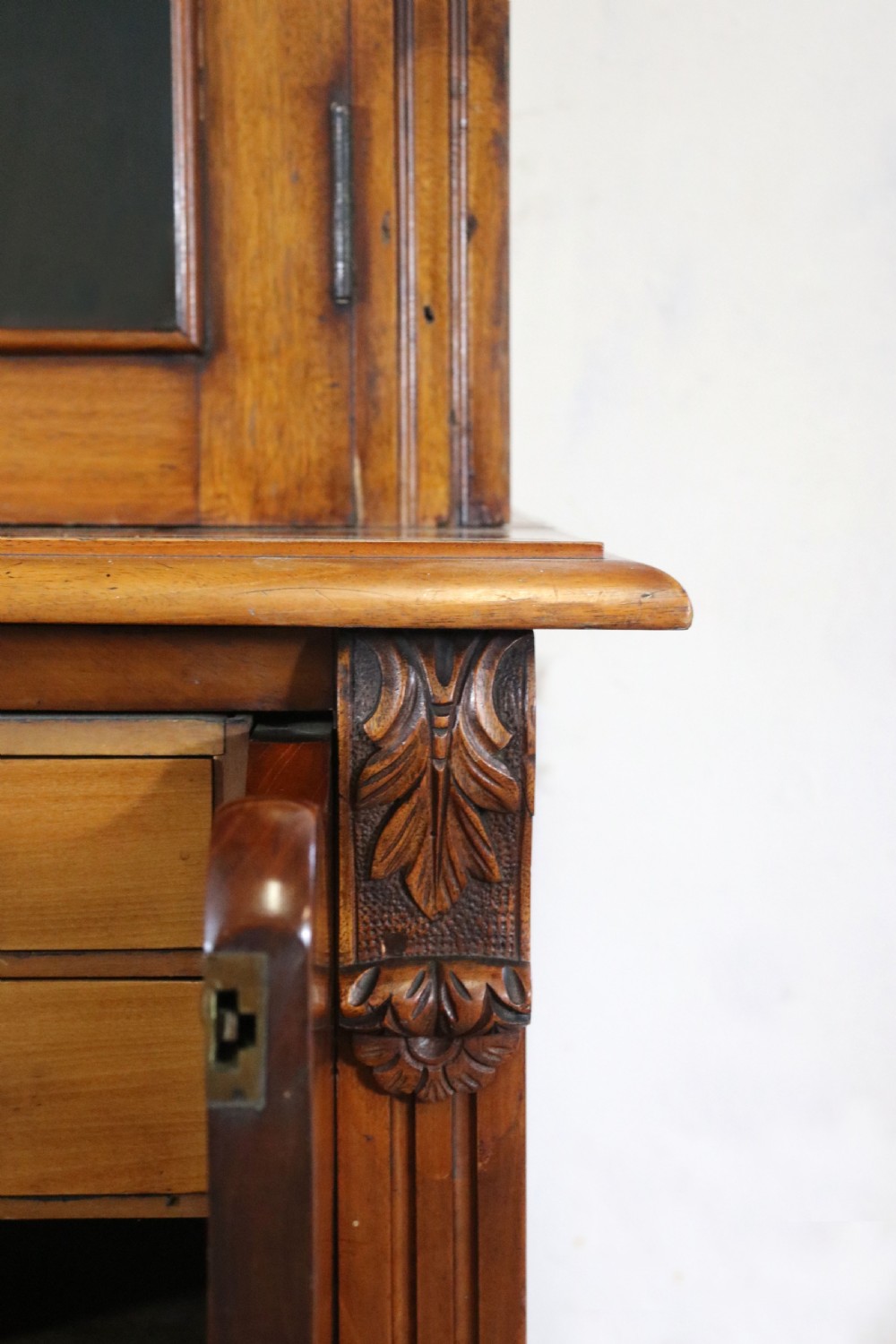 Late Victorian American walnut secretaire bookcase cabinet. View XXVI