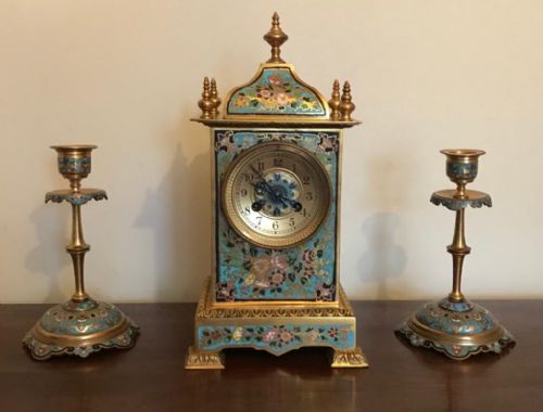 CHAMPEVE ENAMEL CLOCK SET - ADDITIONAL PHOTO 2