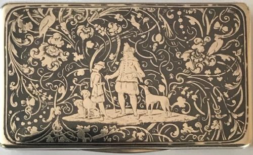 french niello silver snuffbox - CATEGORY: ANTIQUE SILVER - DATED 19TH CENTURY