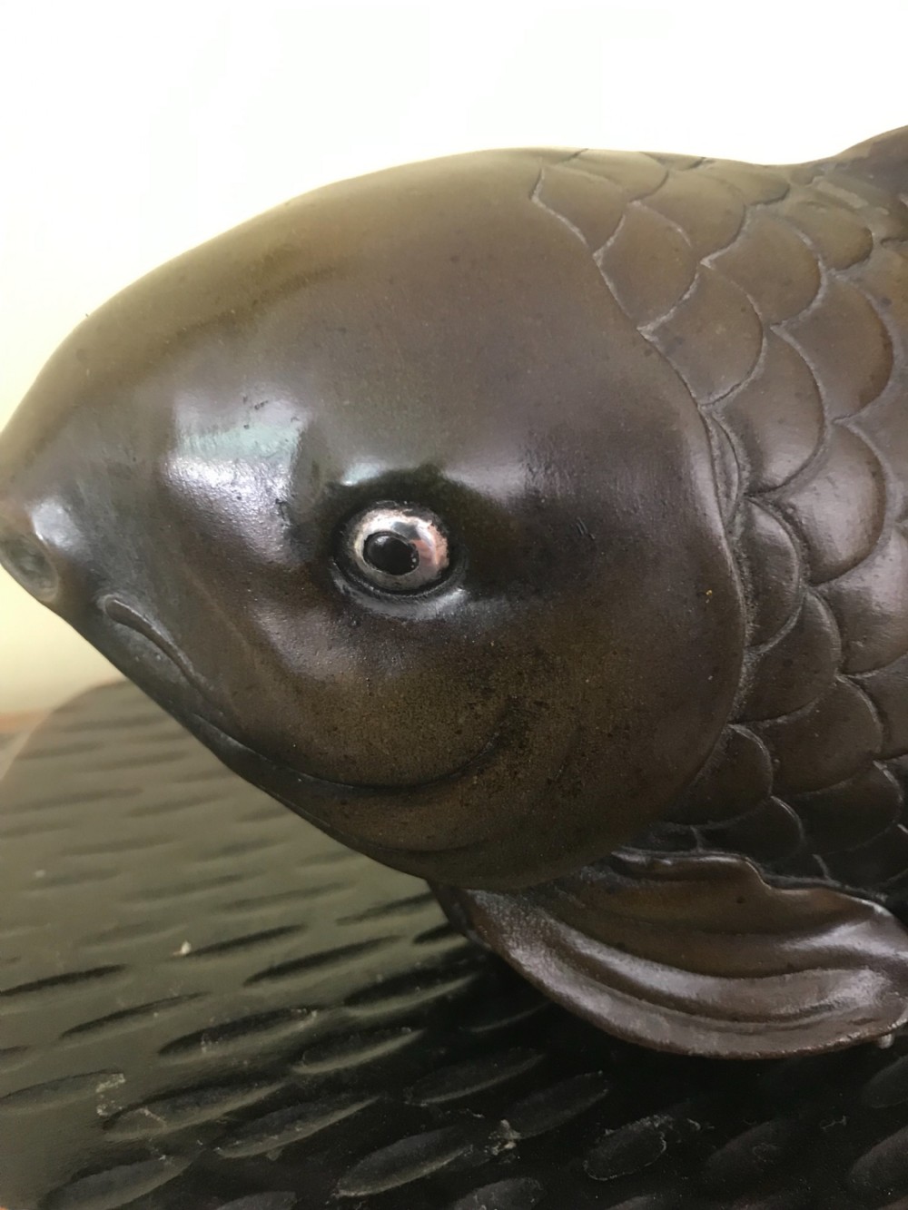 Japanese bronze carp sculpture  View III