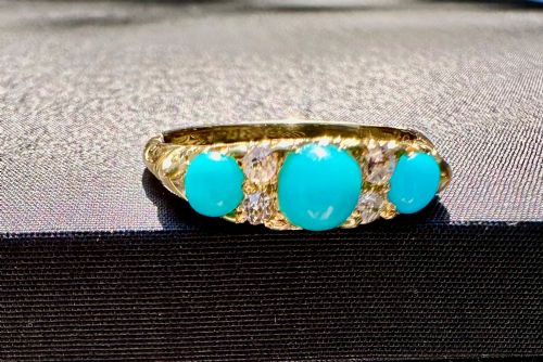ANTIQUE TURQOUISE AND DIAMOND RING IN 18CT GOLD - ADDITIONAL PHOTO 1