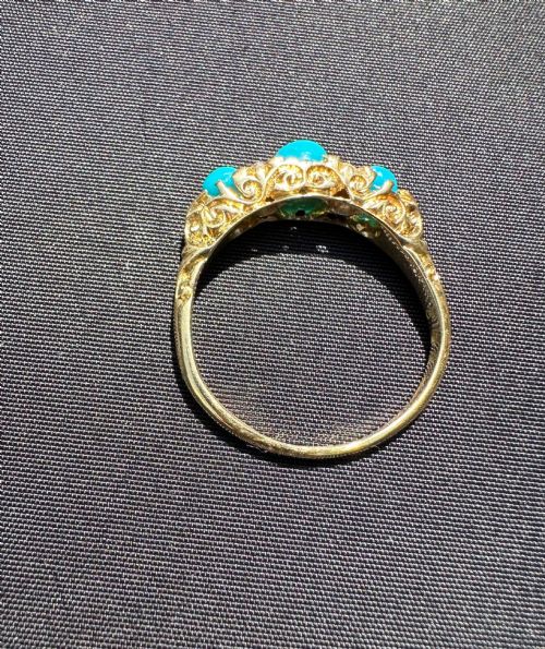 ANTIQUE TURQOUISE AND DIAMOND RING IN 18CT GOLD - ADDITIONAL PHOTO 3