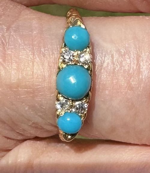 ANTIQUE TURQOUISE AND DIAMOND RING IN 18CT GOLD - ADDITIONAL PHOTO 5