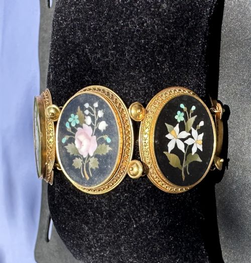 ANTIQUE VICTORIAN PIETRA DURA BRACELET IN 18CT GOLD - ADDITIONAL PHOTO 2