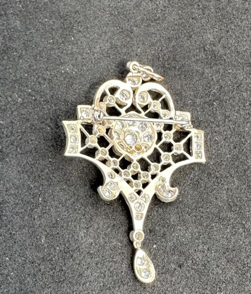 ANTIQUE BELLE EPOQUE PENDANT WITH NATURAL DIAMONDS IN 14CT GOLD - ADDITIONAL PHOTO 2