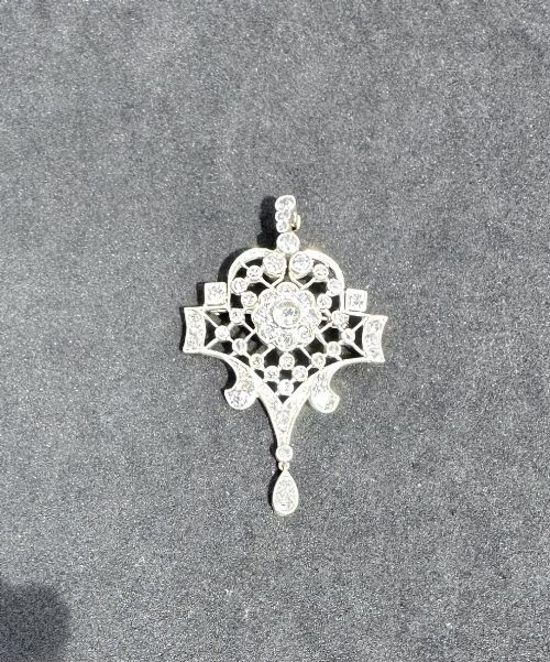 ANTIQUE BELLE EPOQUE PENDANT WITH NATURAL DIAMONDS IN 14CT GOLD - ADDITIONAL PHOTO 3