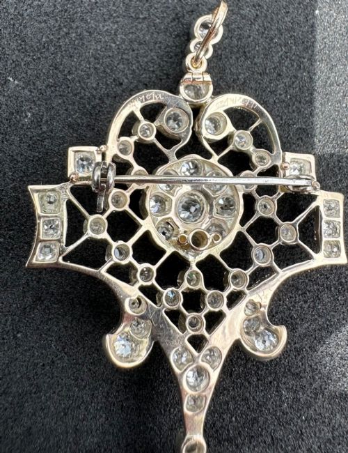 ANTIQUE BELLE EPOQUE PENDANT WITH NATURAL DIAMONDS IN 14CT GOLD - ADDITIONAL PHOTO 5