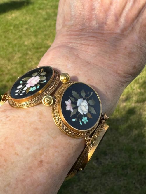 ANTIQUE VICTORIAN PIETRA DURA BRACELET IN 18CT GOLD - ADDITIONAL PHOTO 7