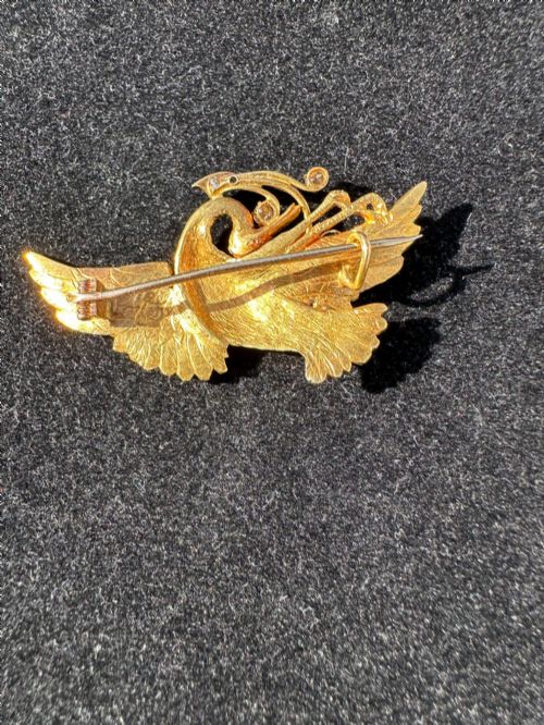 ANTIQUE MYTHOLOGICAL BIRD BROOCH IN 18CT GOLD WITH DIAMONDS - ADDITIONAL PHOTO 1