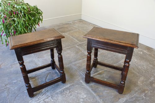 An Excellent and Rare Pair of 17th Century Oak Joint Stools.
