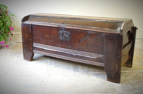fig 2. A 16th century boarded oak clamp-front meal chest or ark, Welsh Borders, circa 1550
