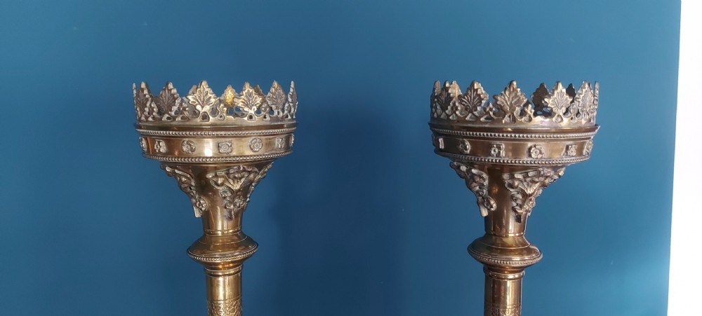 19th Century Gothic brass candlesticks.  View II