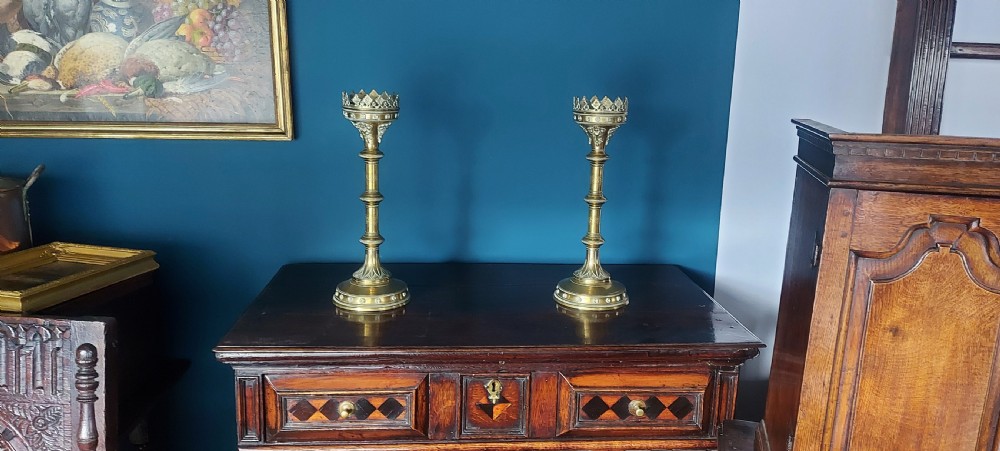 19th Century Gothic brass candlesticks.  View III