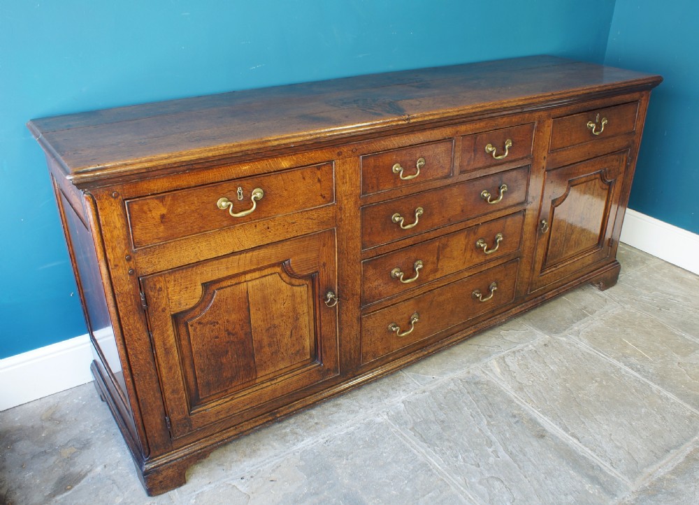 A superb large English 18th Century Oak Dresser base. View V