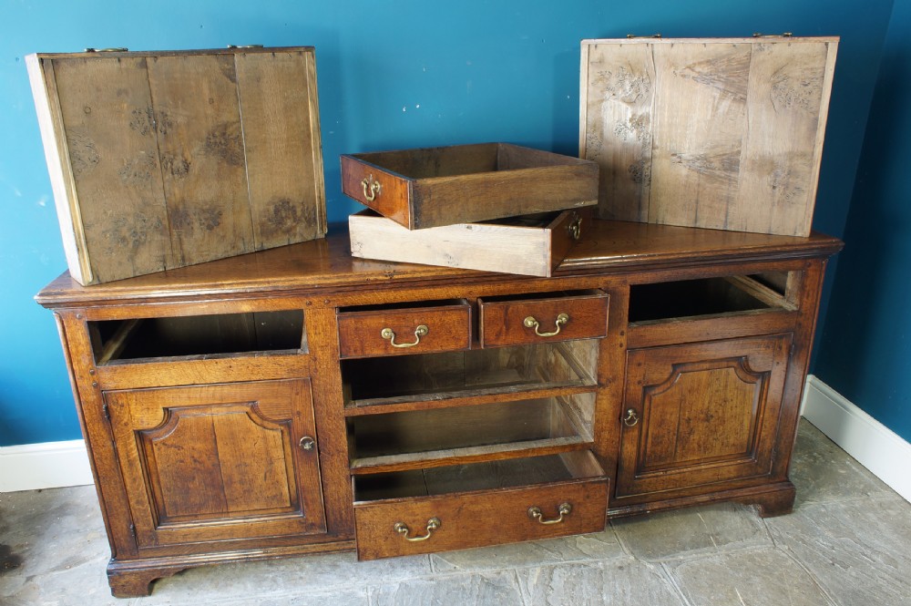 A superb large English 18th Century Oak Dresser base. View VIII