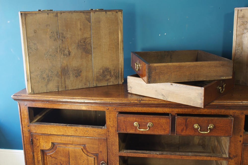 A superb large English 18th Century Oak Dresser base. View IX