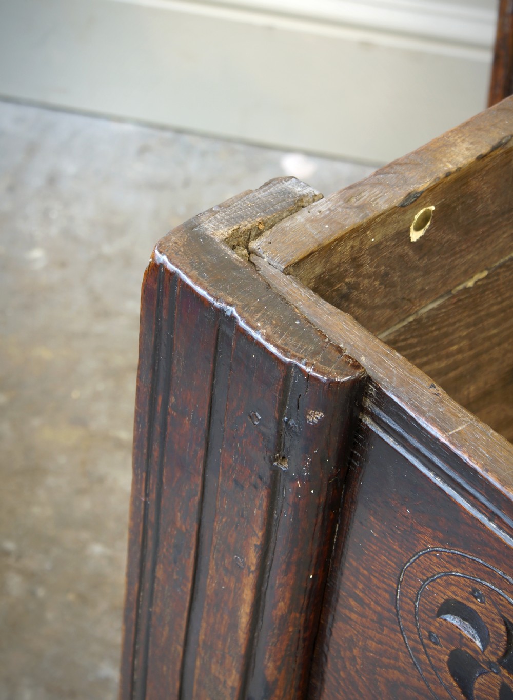 A Rare and Early 16th Century Welsh Oak Coffer. View VII