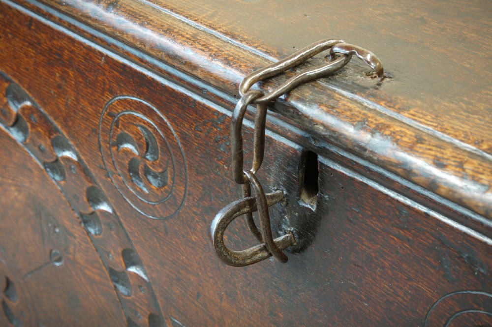 A Rare and Early 16th Century Welsh Oak Coffer. View VIII