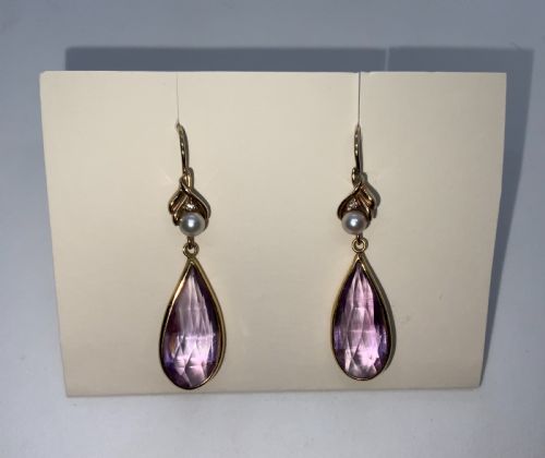Edwardian Gold Amethyst & Pearl Earrings