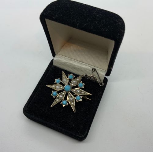 Chester Silver Turquoise & Pearl Brooch/pendant