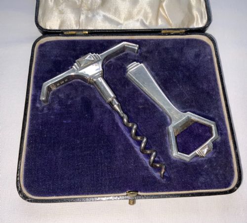 Art Deco Silver Corkscrew & Bottle Opener