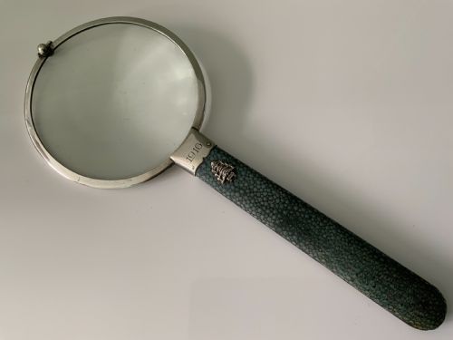 Large Silver Shagreen Handle Magnifying Glass