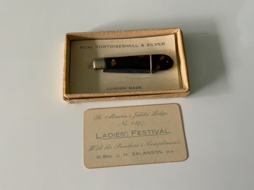 Tortoiseshell & Silver Knife - Masonic