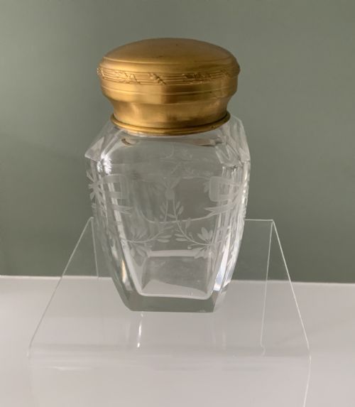 French Etched Glass & Ormolu Dressing Table Jar