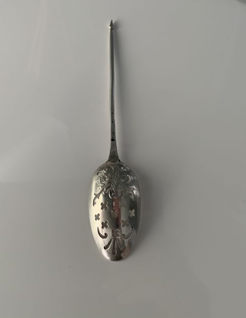 Rare Georgian Silver Picture Back Mote Spoon